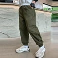 thumbnail image 4 of Cargo Pants for Kids Soild Color Elastic Waist Boys Cargo Pants Girls Trousers with Pockets(110 4-5 Years,Green), 4 of 6