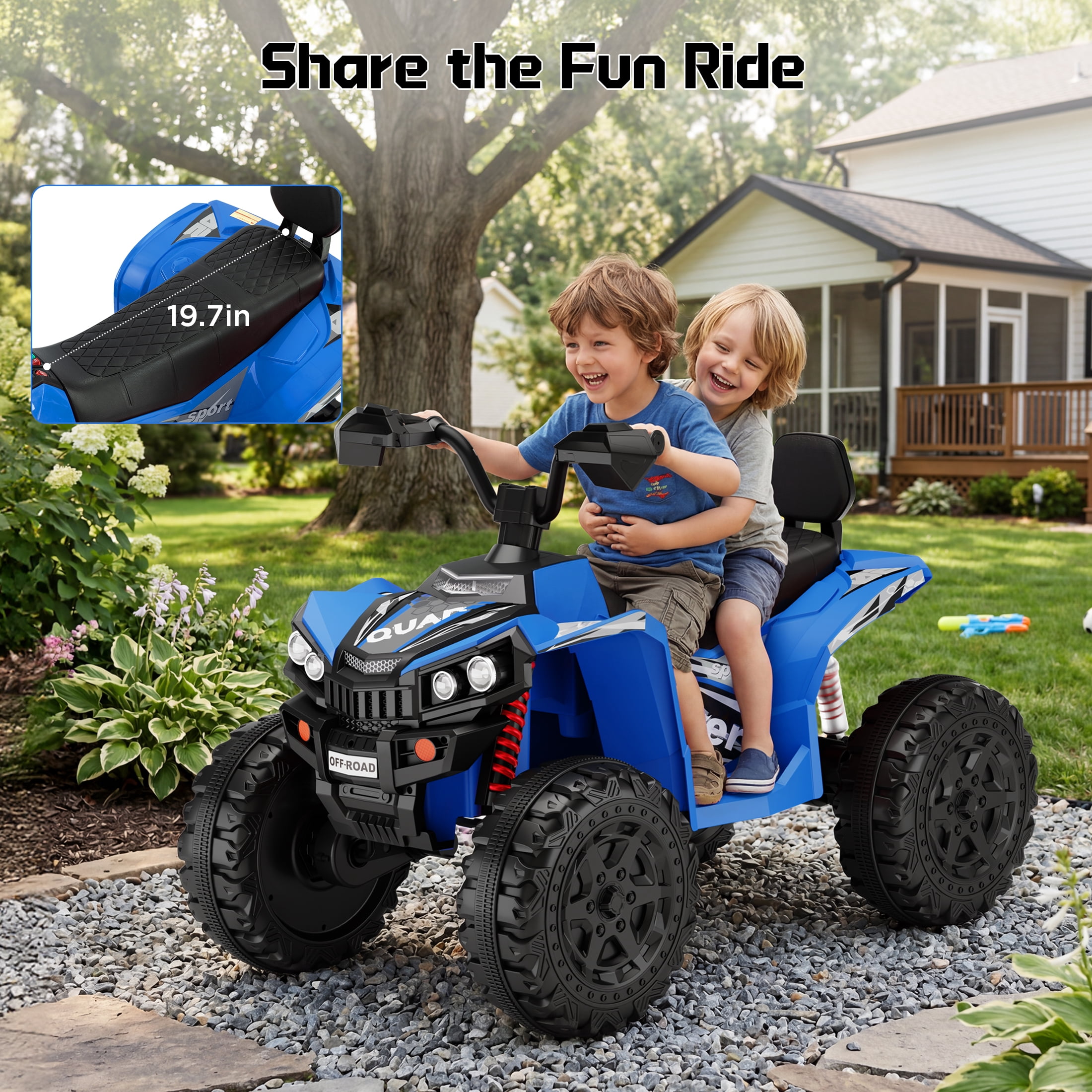 Wisairt 24V Ride on ATV Toys, 4WD Kids ATV 4-Wheeler for Big Kids with 2 Seater, Electric Quad 800W Motor, Blue