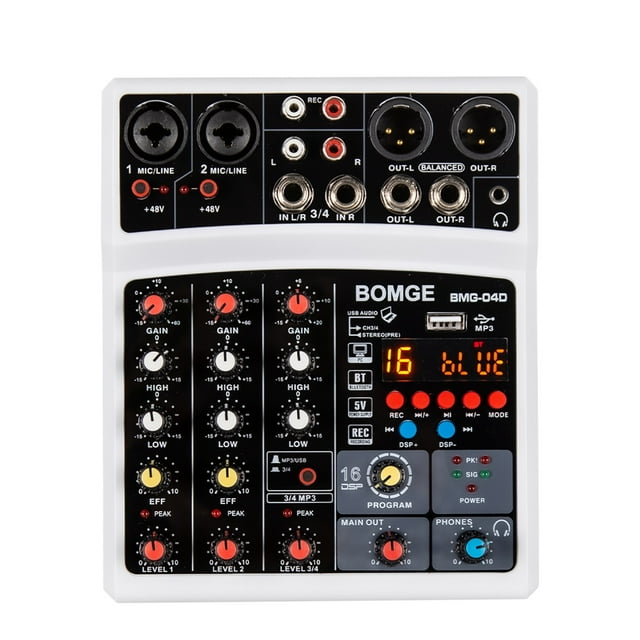console de Mixage 4 Canaux 16 DSP Echo dj avec interface, Enregistrement Stéréo MP3 USB Bluetooth
