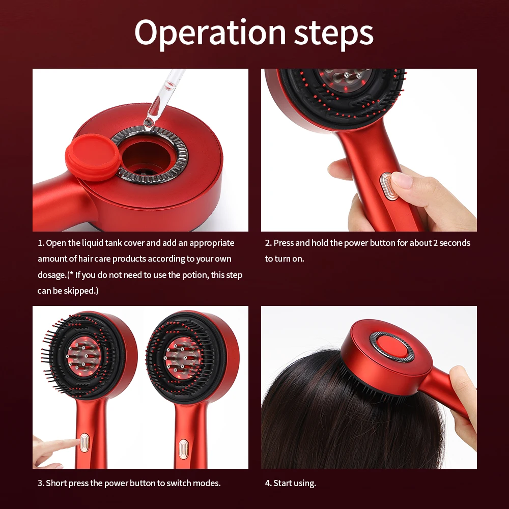 Rechargeable Electric Vibration Massage Comb Red Light Therapy Hair Growth Massage Scalp Brush Anti Hair Loss Liquid Oil Applicator Hair Care