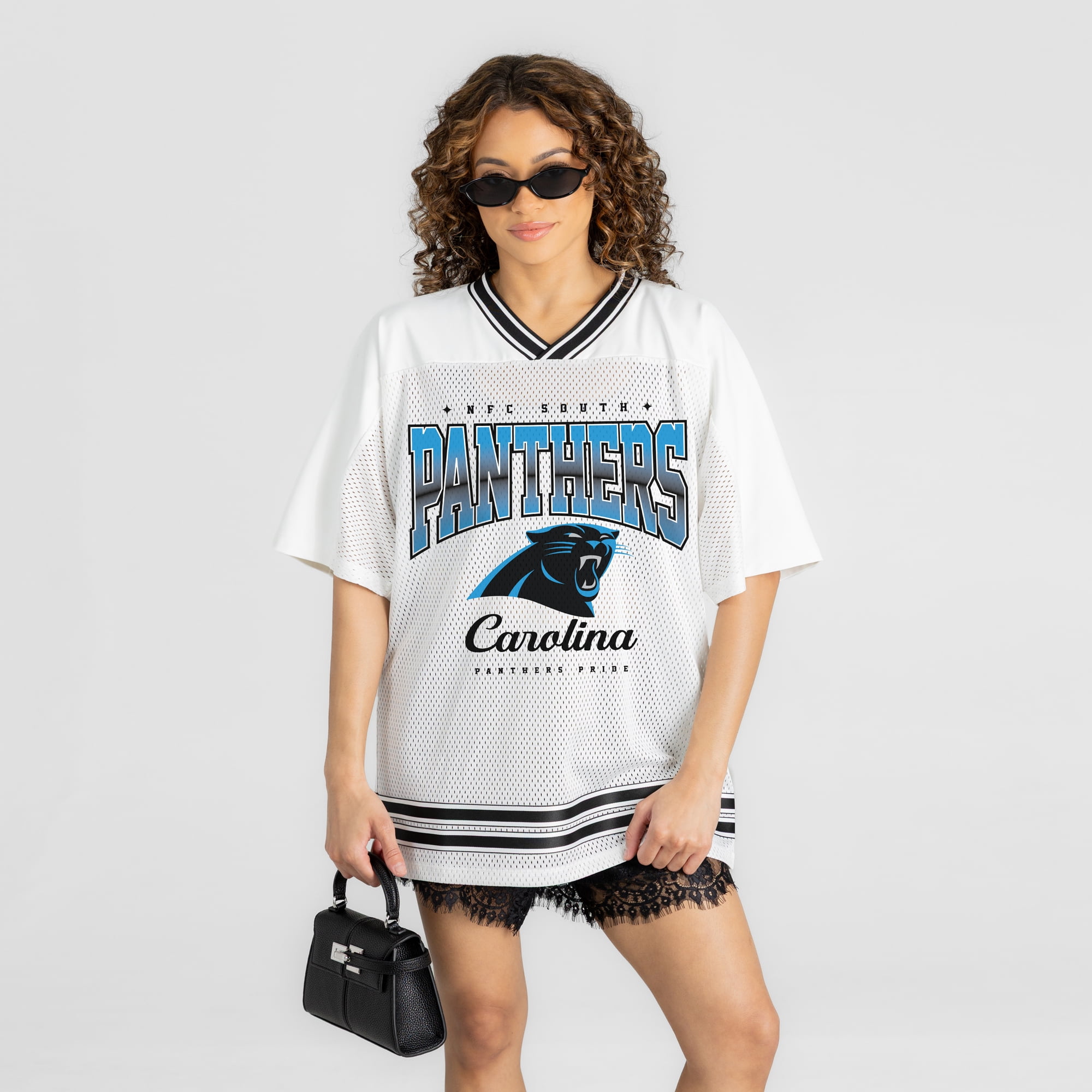 Women's Gameday Couture White Carolina Panthers Squad Mentality V-Neck Sports Mesh Fashion Jersey