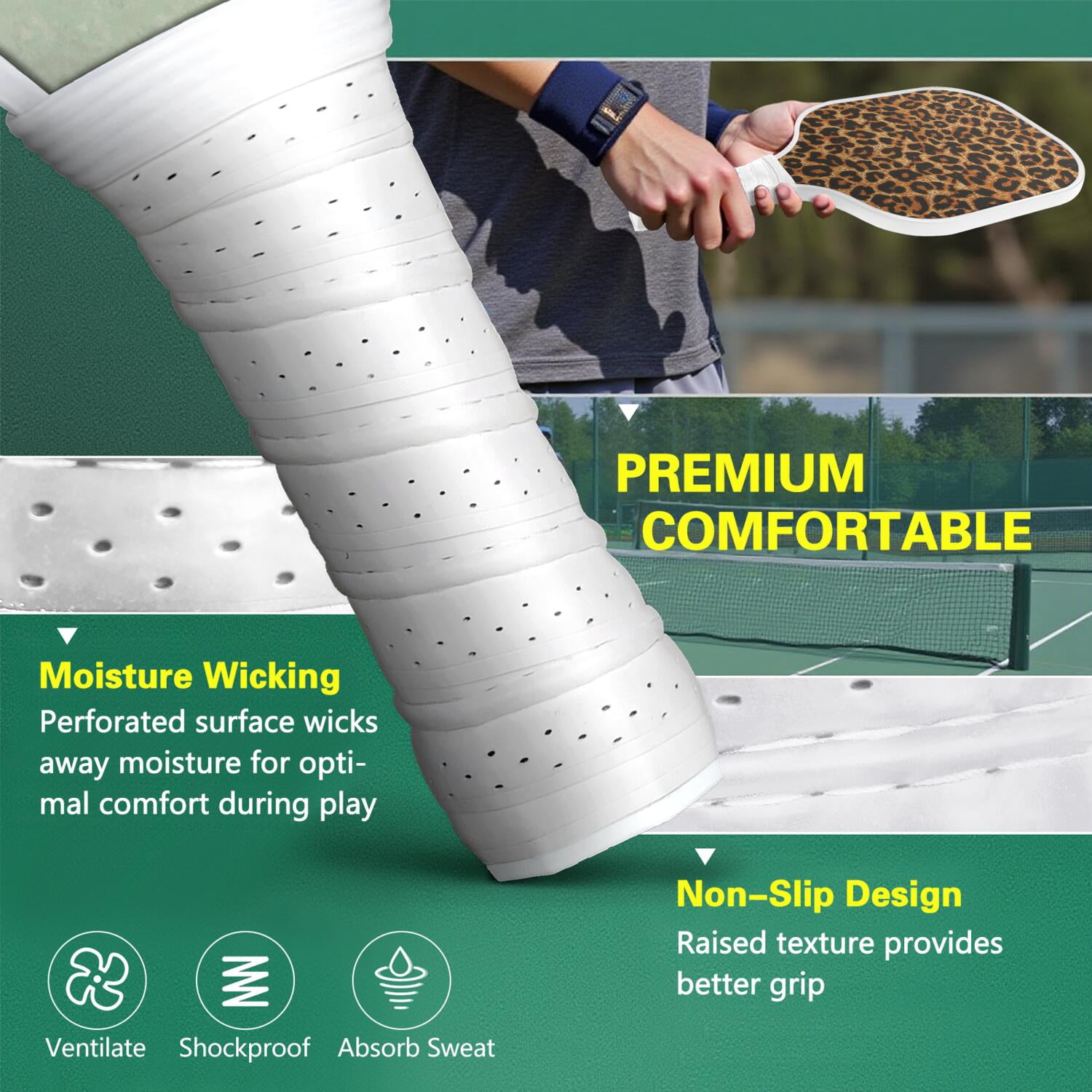 Pickleball Paddles Set Of 2, Fiberglass Surface, Animal, Leopard Print, 4 Balls & Bag