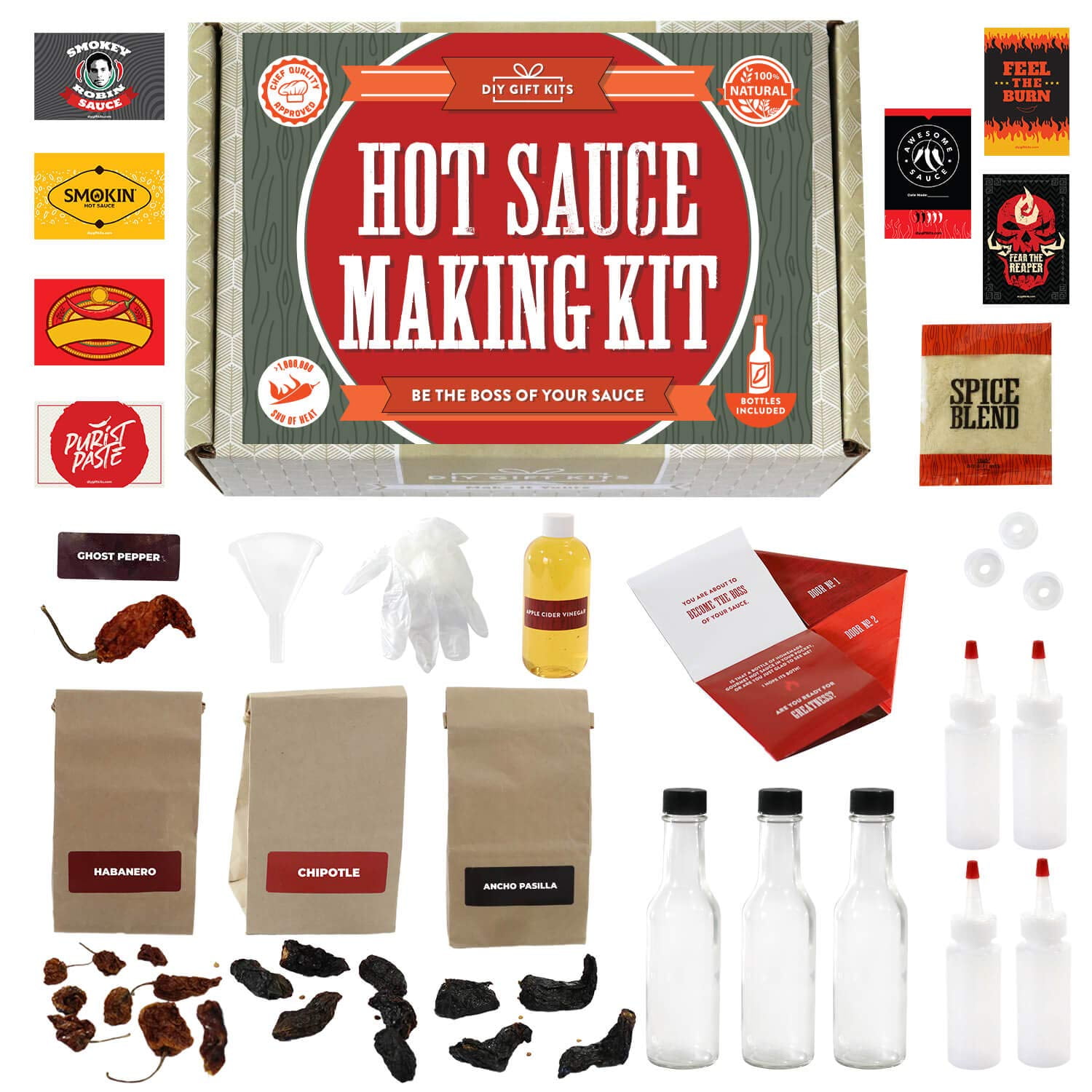 DIY Hot Sauce Make Your Own Hot Sauce Kit, Makes 7 Bottles, Uses Real Chili Peppers, Father's Day Gift, DIY Gift for Men, Unique Mens Gift