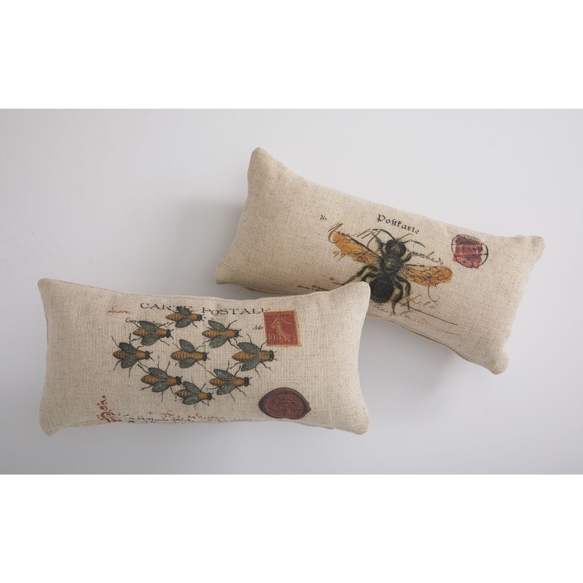 Set of 2 CustomDesigned Bees Plush Linen Decorative Throw Pillows with