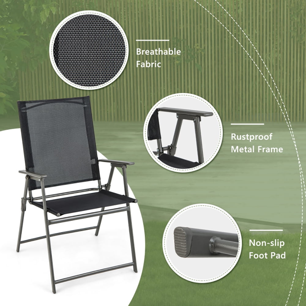 Spaco Set of 4 Patio Folding Chair Set with Rustproof Metal Frame-Black, Portable Dining Chairs for Porch Camping Pool Beach Deck Lawn Garden