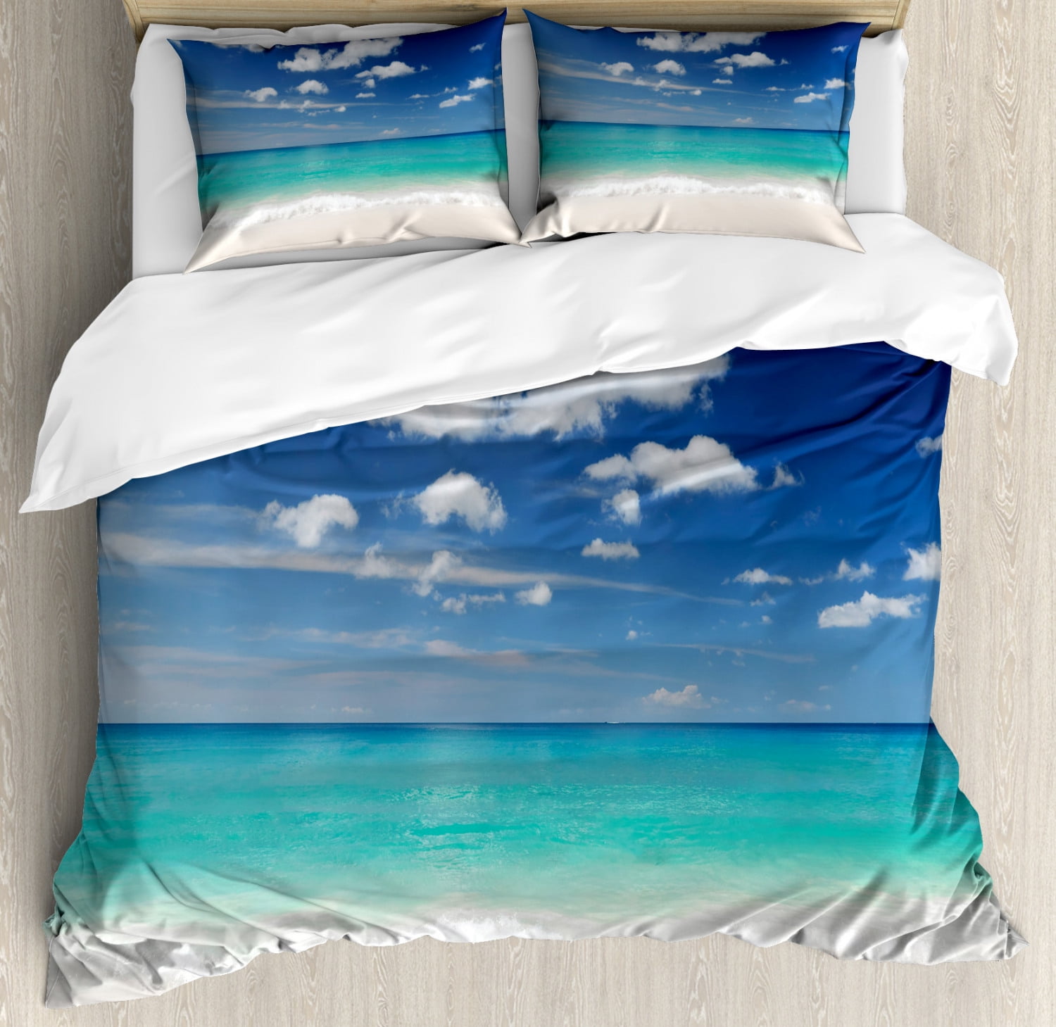 Tropical Duvet Cover Set, Summer Beach with Exquisite Sky Relax Holiday Away Serene Coast
