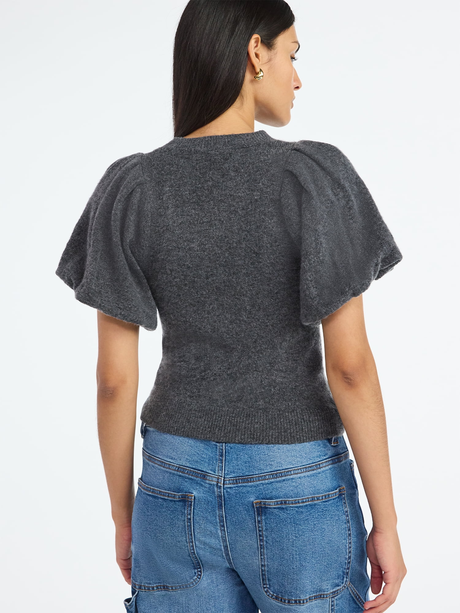 Scoop Women's and Women's Plus Sweater Top with Puff Sleeves, Lightweight, Sizes XS-4X