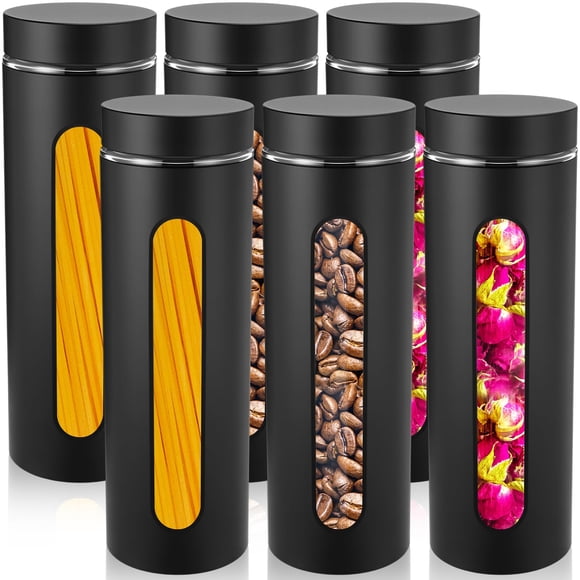 Patelai Ensemble de 6 Bocaux de Cuisine Hermétiques en Acier Inoxydable, Contenant de Rangement pour Aliments avec Fenêtre en Verre, Pots pour Café Sucre Bonbons Thé Organiser