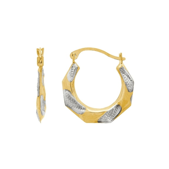 Brilliance Fine Jewelry 10K Yellow Gold with Textured Rhodium Octagon Hoop Earrings