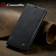CaseMe Wallet Case Anti-Fall Retro Handmade Leather Magnetic Case Card Slot for iPhone XR (Black)