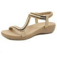thumbnail image 3 of Womens Ladies mid Wedge Heel Diamante T-strap Beads Elastic Slingback Sandals, 3 of 8