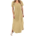 thumbnail image 2 of TIMIFIS Maxi Robes pour Femmes Été Manches Courtes Col en V Longue Robe Décontractée Ample Plage Vacances Boho Robes avec Poche, 2 of 6