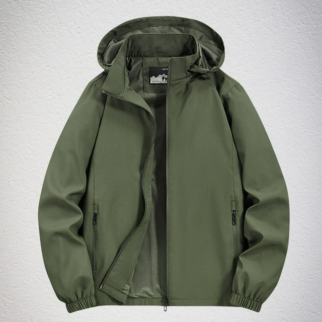 LOVZFMLL Jackets for Men's Solid Color Velvet Winter Windproof Hooded Long Sleeved Pocket