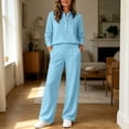 thumbnail image 2 of Floleo Women's Collared Button Front Top and Pants Set with Pockets Elastic Waist Long Sleeve Solid Color Loose Fit for Work Travel Home Daily Wear, 2 of 7