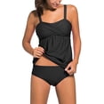 thumbnail image 2 of Women's Solid Ruched Tankini Top Swimsuit with Triangle Briefs, 2 of 6