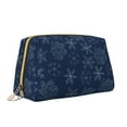 thumbnail image 2 of Naloa Snowflake Dark Blue Leather Makeup Bag for Purse Travel, Portable Small Cosmetic Organizer for Women and Girls, Make up Bag with Zipper, 2 of 8