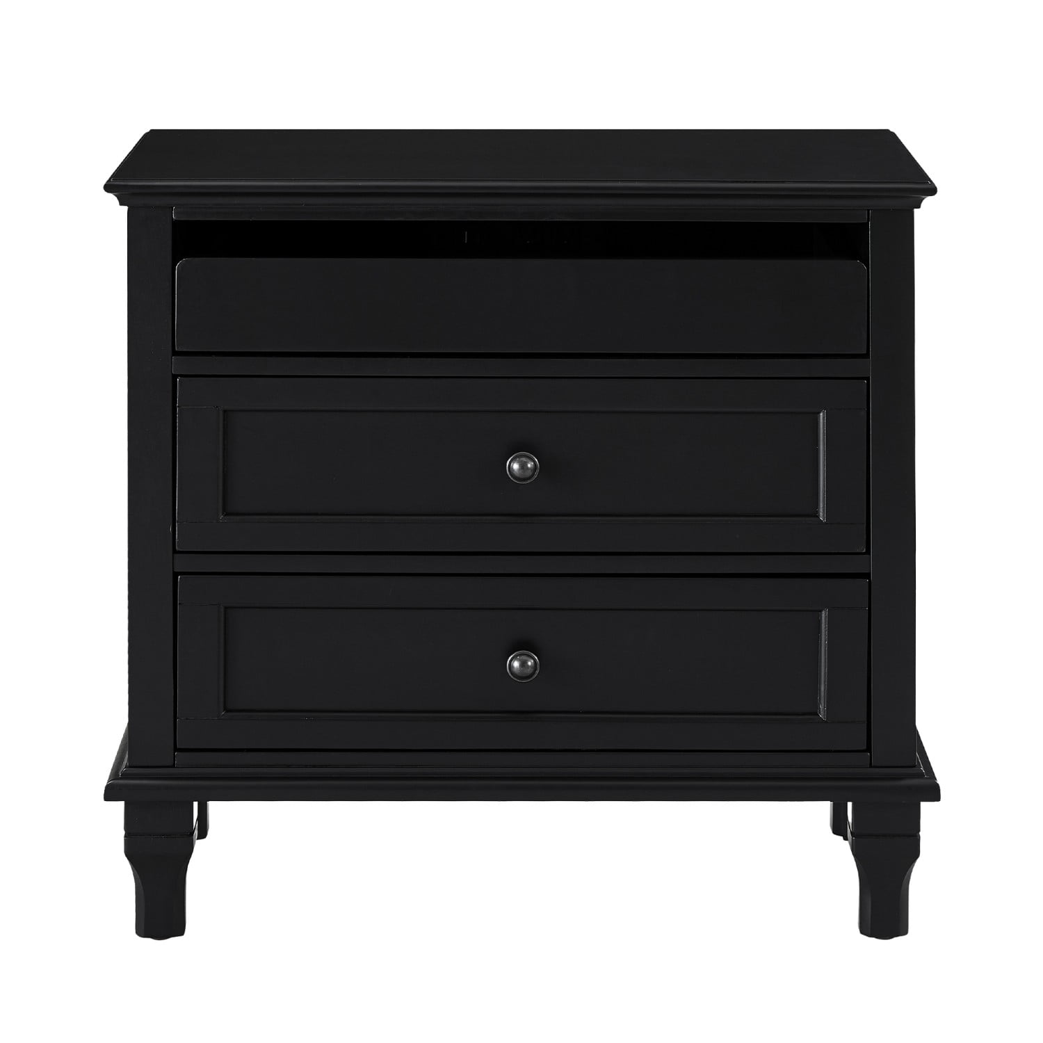 28" Wood Nightstand with Charging Station, Farmhouse Bedside Table with 3 Drawers, USB & Type-C Ports, Storage End Table for Bedroom Living Room Office, Black
