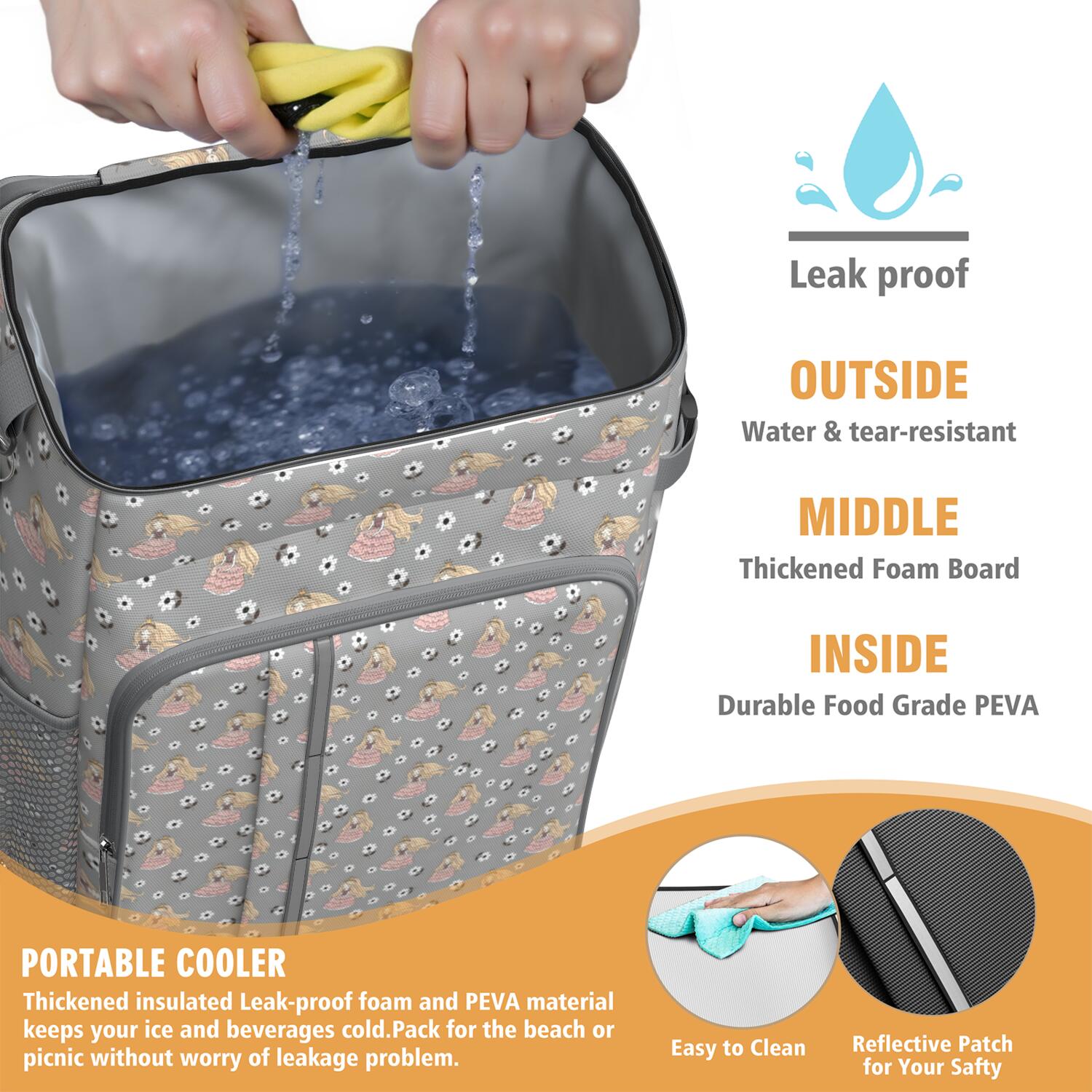 Travel Cooler Bag - Flower Princess Pattern Camping Beer Cooler Backpack with Bottle Opener- Waterproof Insulated Picnic Backpacks - Cooler Bag for Beach