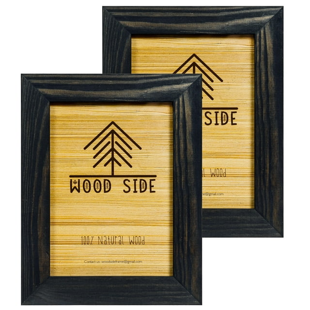 Rustic Wooden Picture Frame 5x7 Inch - Set of 2-100% Natural Eco Distressed Wood and Real Glass - Made for Wall and Table Top Display - Black