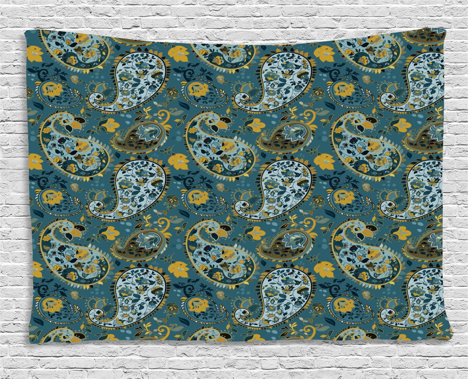 Paisley Tapestry, Antique Curly Floral Motifs Old Fashioned Baroque