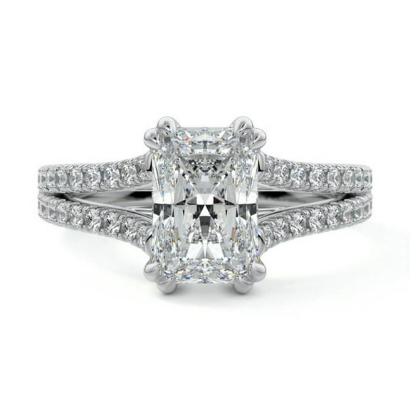 Golden Jewel Radiant Cut 1.9 Ct Lab Created Diamond Women Ring - Wedding Bridesmaids Ring - 14k White Gold Over Engagement Ring - Split Shank Diamond Ring for Women - Wedding Proposal Diamond Ring