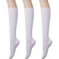 thumbnail image 1 of Calcetines altos de algodón para mujer - Calcetines casuales de colores lisos y a rayas, 3 pares, blancos, 1 of 5