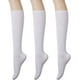 thumbnail image 1 of Calcetines altos de algodón para mujer - Calcetines casuales de colores lisos y a rayas, 3 pares, blancos, 1 of 5