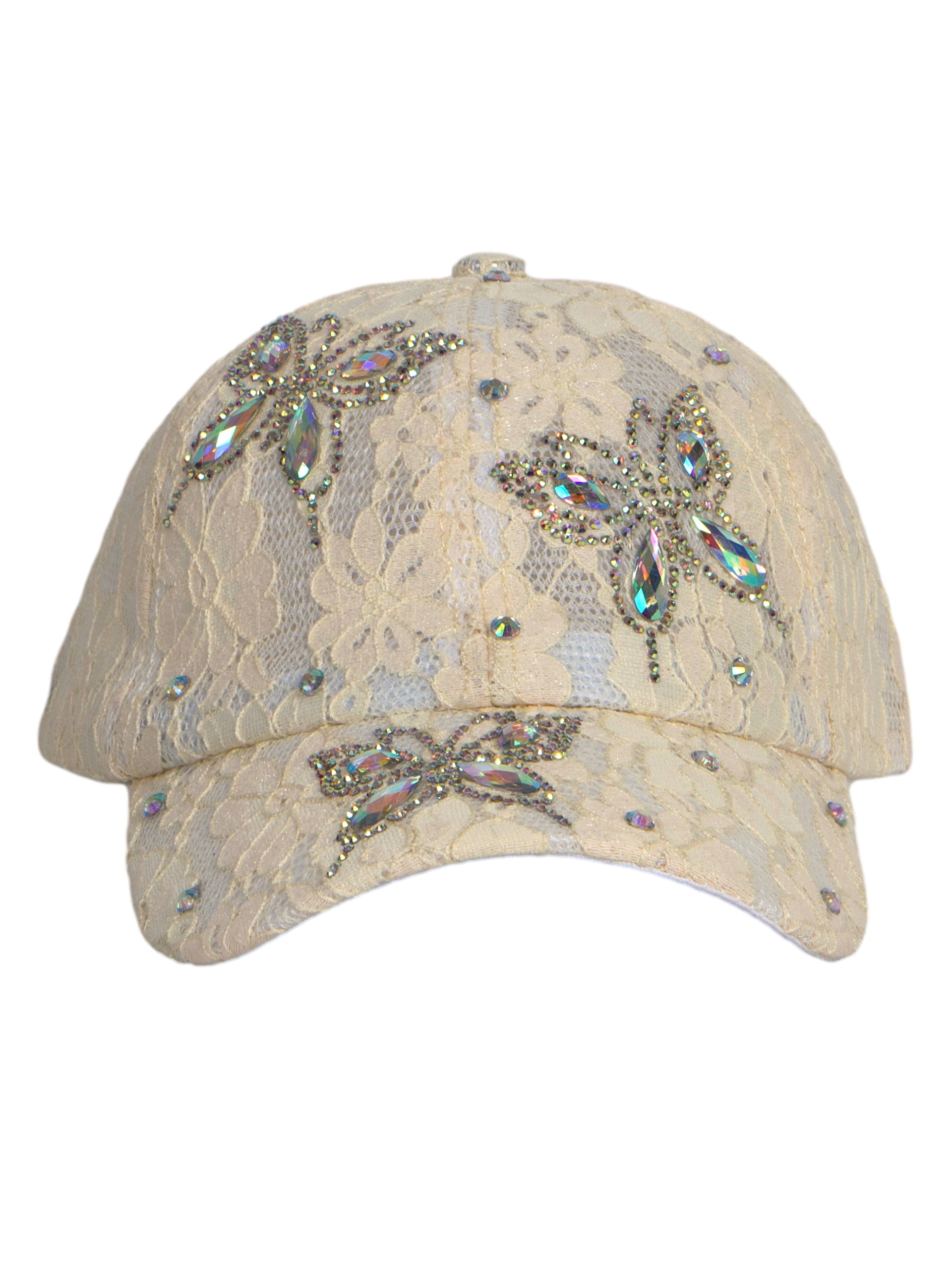 Top Headwear Butterfly Lace Rhinestone Hat - Womens Crystal