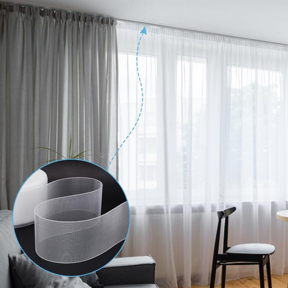55 Yards Translucent Drapery Buckram 3 Inch White Heading Tape Sew-in Fabrics Drapes for Home Sewing Window Curtains Garment Accessories for DIY