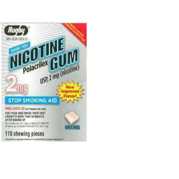 Rugby Nicotine Polacrilex Gum, Stop Smoking Aid, 2 mg, 110 Count