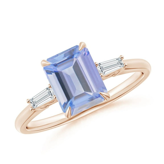 ANGARA Natural 1.5 ct Tanzanite & Baguette Diamond Three Stone Ring in 14K Rose Gold for Women (Size-8x6mm) | December Birthstone, Anniversary, Jewelry Gift for Women | Natural Tanzanite Ring