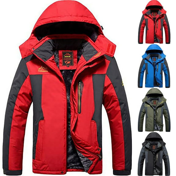 Lovskoo Men's and Women's Rain Jacket Technical Winter Fleece Lined Casual Waterproof Windbreaker Outdoor Sprint Coat with Plush and Thickened Cycling Warm Cotton Coat Hooded Coat Black