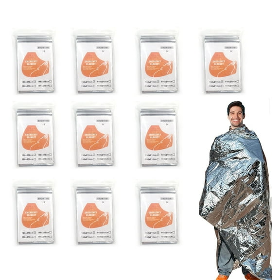 GoXteam 10 Pieces Emergency Thermal Blanket Bulk 83 x 51 Gigantic Foil Space Blanket Survival Reflective Accessories Gift for Camping Gear First Aid Hiking Outdoor