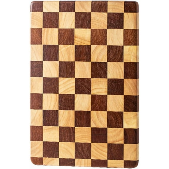 Checkered Acacia Wood Cutting Board with Juice Groove, Large Butcher Block Chopping Board & Serving Tray, Gift Ready Wooden Board for Kitchen & Charcuterie