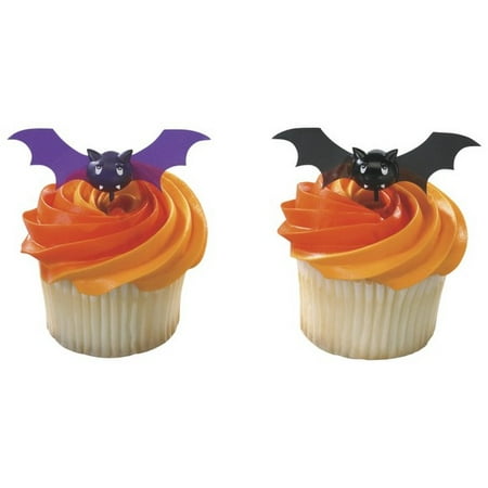 Bats Halloween Spooky Pics -24pk Cupcake / Desert / Food Decoration Topper Picks with Favor Stickers & Sparkle Flakes