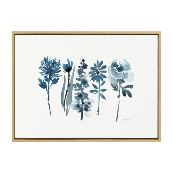 Kate and Laurel Sylvie Blue Blooms Framed Canvas Wall Art by Patricia Shaw 23x33 Natural Decorative Floral Art for Wall