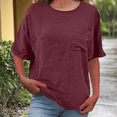 thumbnail image 2 of womens tops short sleeve summer Elbow Length Sleeve Coop Neck T-Shirts Casual Loose Comfy Lightweight Trendy Basic Shirts with Pocket, 2 of 7