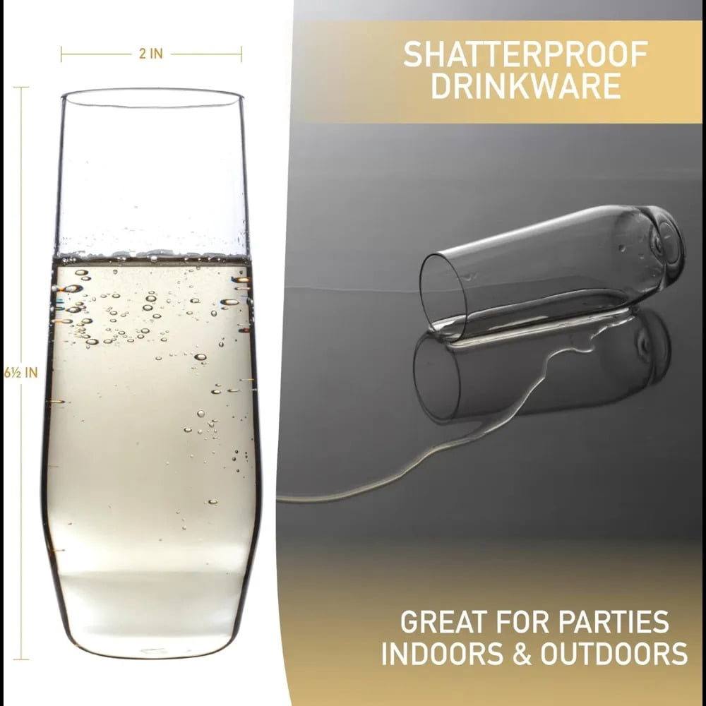 D'Eco Unbreakable 12 oz Champagne Flutes (Set of 8) - 100% Tritan Reusable Mimosa & Champagne Glasses - Perfect Cocktail Glasses for Hosting Parties Indoors & Out - Great Graduation Gift