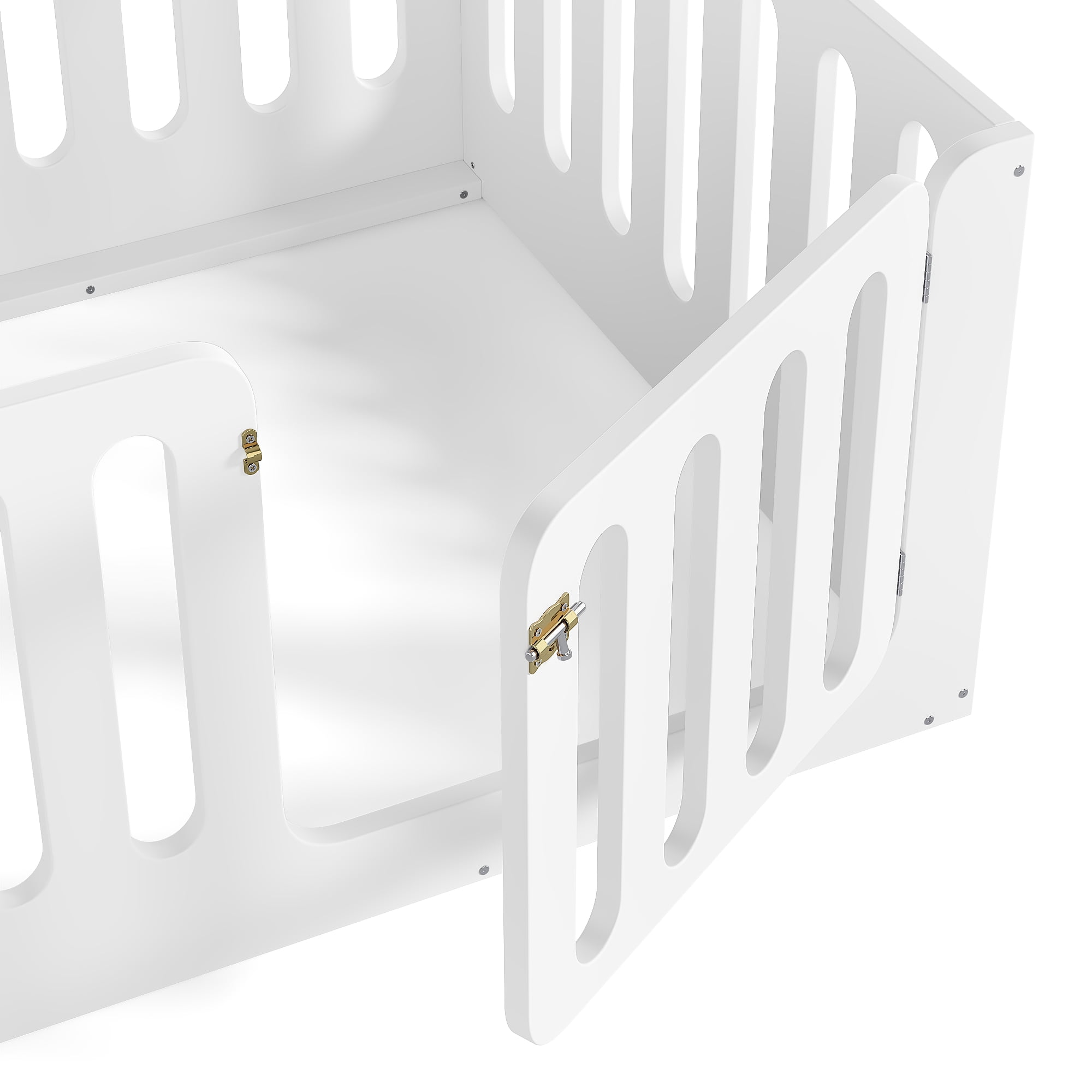 Miniyam Twin Floor Bed with Door, Low Profile Kids Bed with Guardrails, Pine and Plywood, White