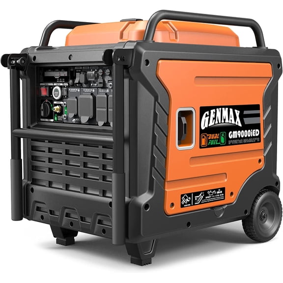 Genmax Dual Fuel Inverter Generator, 9000W Ultra Quiet Portable Power Unit, Remote & Electric Start, Parallel Ready, Epa Certified Emergency Home Backup Generator Model GM9000iED