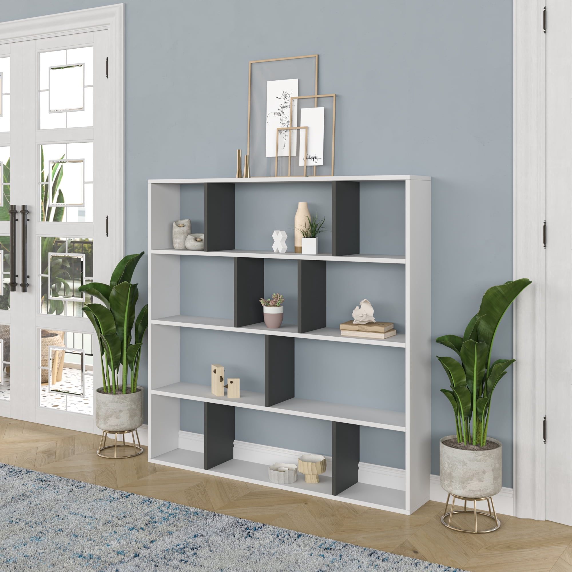 Ada Home Decor Hobdi 4 Tier Open Shelf Cube Modern Bookcase, Wenge/White