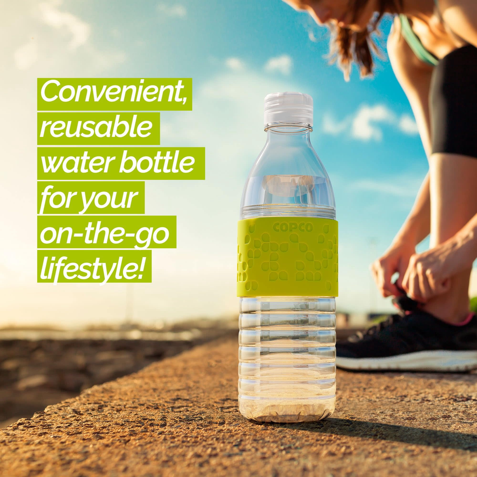 Copco Hydra Reusable Water Bottle Set of 2 - 16.9 oz, BPA-Free, Tritan Plastic, Spill-Resistant Twist Lid Bottles for Gym, Office & School, Sports & Outdoor with Non-Slip Sleeve (Lime Green)