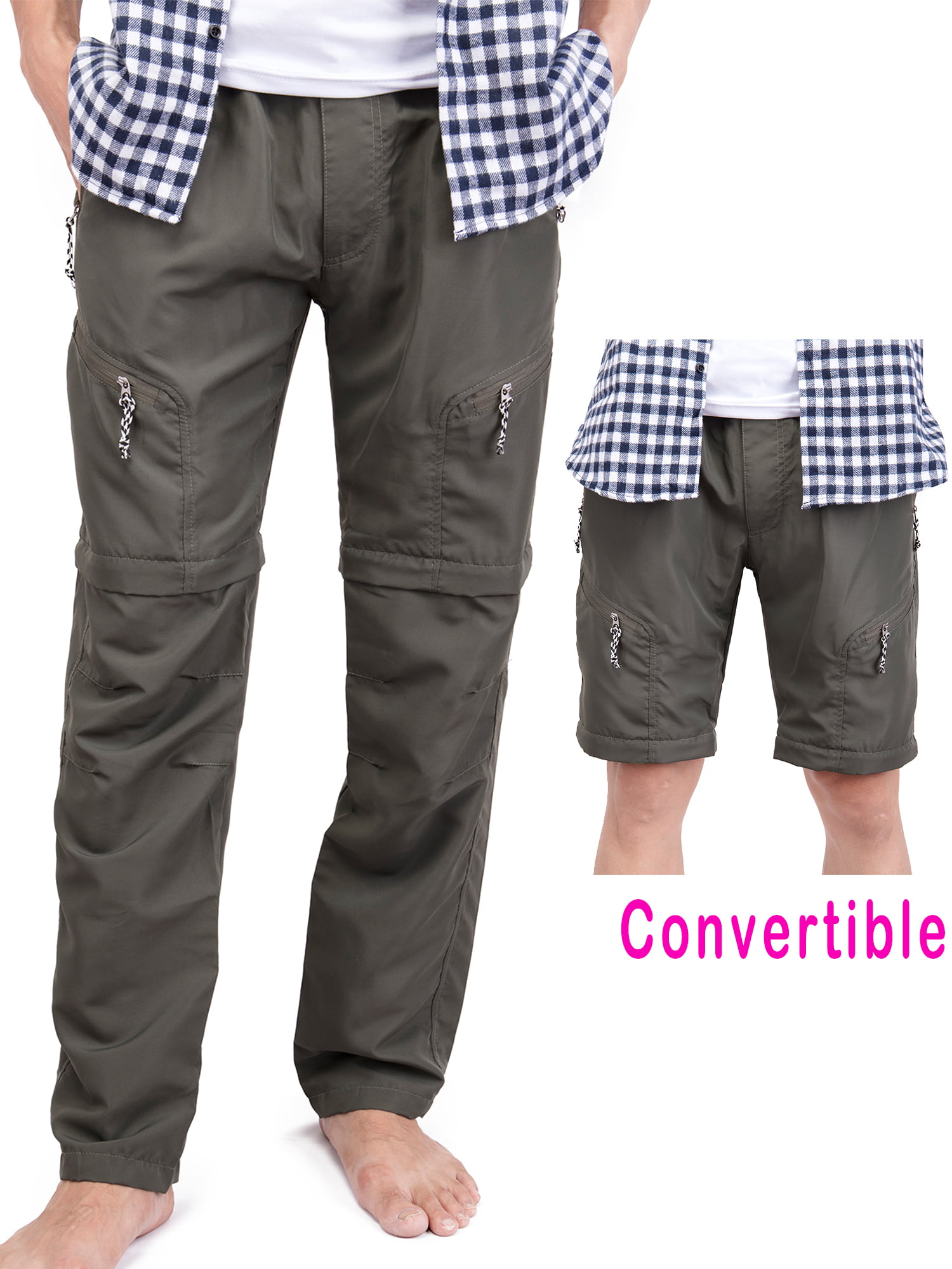 Mens Quick Dry Zip Off Convertible Pants Shorts Outdoor Hiking Loose Trousers US 