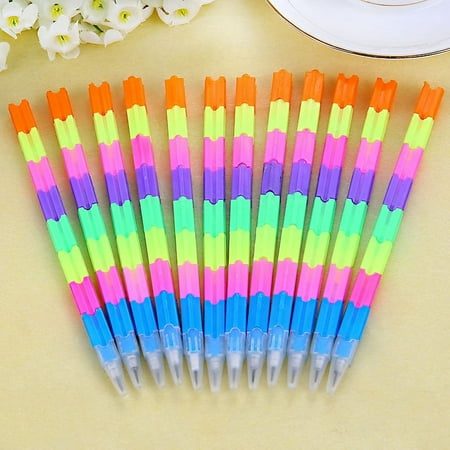 SagaSave 12 Pcs Building Block Pencil HB Refill Painting Drawing for Kids Plastic Colorful