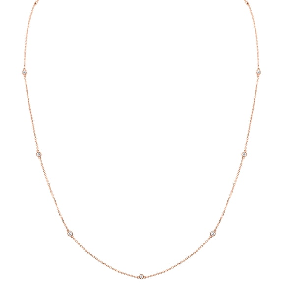 SZUL Women's 1/4 Carat TW Bezel Set Diamond Station Necklace in 14K Pink Gold