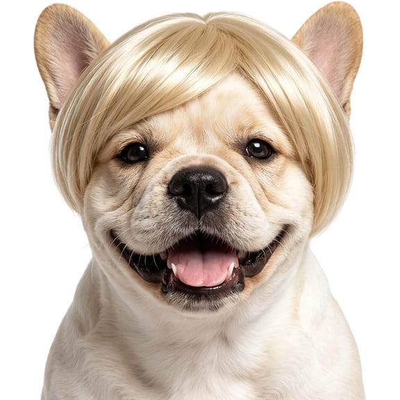 Dog Wig , Adjustable Funny Pet Headwear for Small and Medium Dogs, Cats and Rabbits for Parties and Festivals,One Size,White