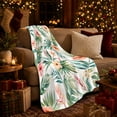 thumbnail image 3 of Coral Hibiscus with Soft Palm Leaves, Serene Botanical Style for Flower Lovers, Gentle Island Garden and decorative theme Gift, Soft Flannel Blanket for Sunroom and Guest Room, Home Decor, 3 of 9