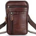 thumbnail image 2 of 3 Layers Men Leather Belt Bag Multifunctional Fashionable Comfortable Hand Feel Male Phone Waist Storage Bag Dark Coffee Color Free Size, 2 of 8