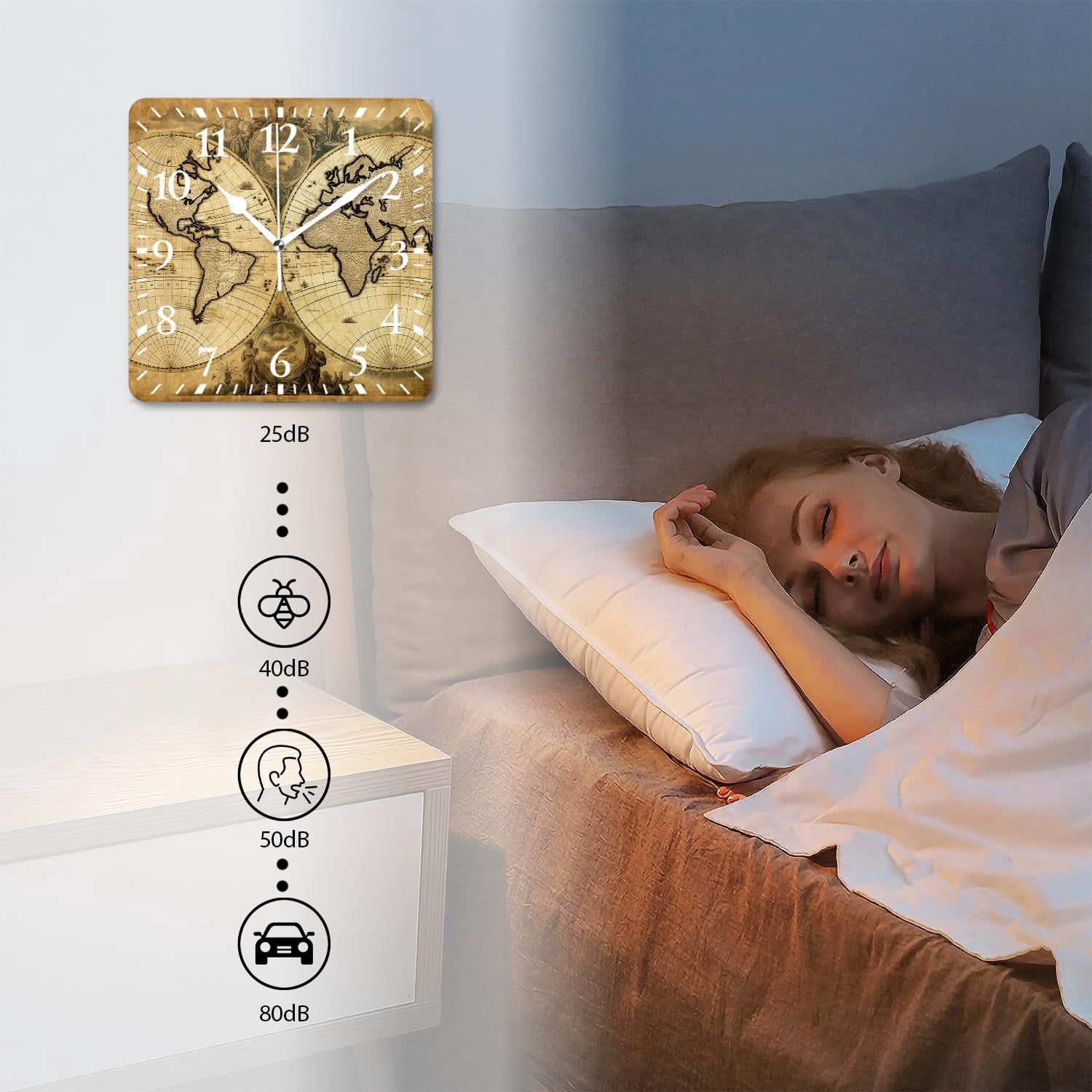 12 Inch Wall Clock Battery Operated Silent Clock Decorative for Office, Kitchen, Outdoor, Living Room，Retro World Map
