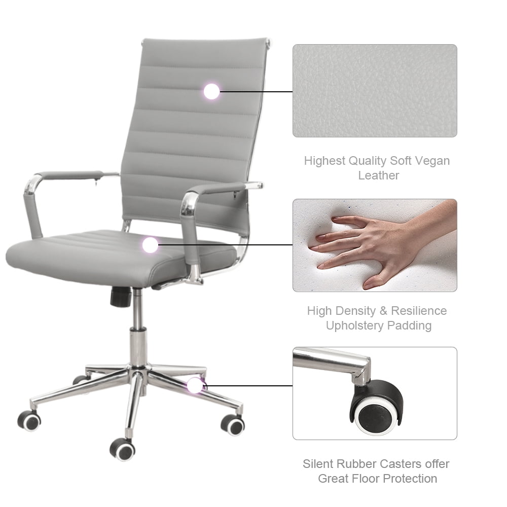 Okeysen Mid-Back Ribbed Home Office Desk Chair Upgraded Seat Ergonomic Leather Conference Room Swivel Chairs Adult, Gray